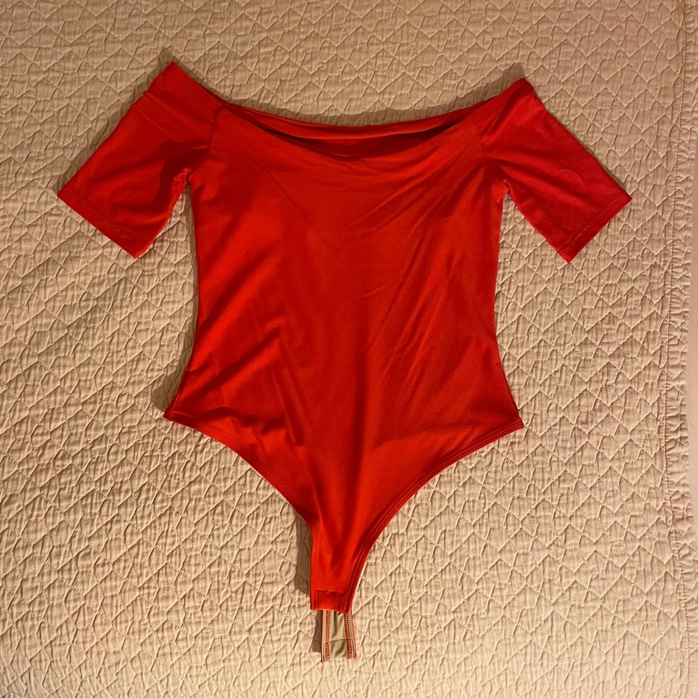 Alix NYC SAMPLE red off the shoulder red bodysuit